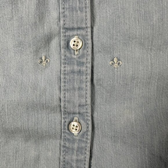 Talbots Shirt Womens 14 Button Down Embroidered Fleur De Lis Long Sleeve Blouse - Picture 8 of 11